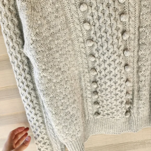 J. Crew Popcorn cable knit gray sweater Crew & Scoop Necks